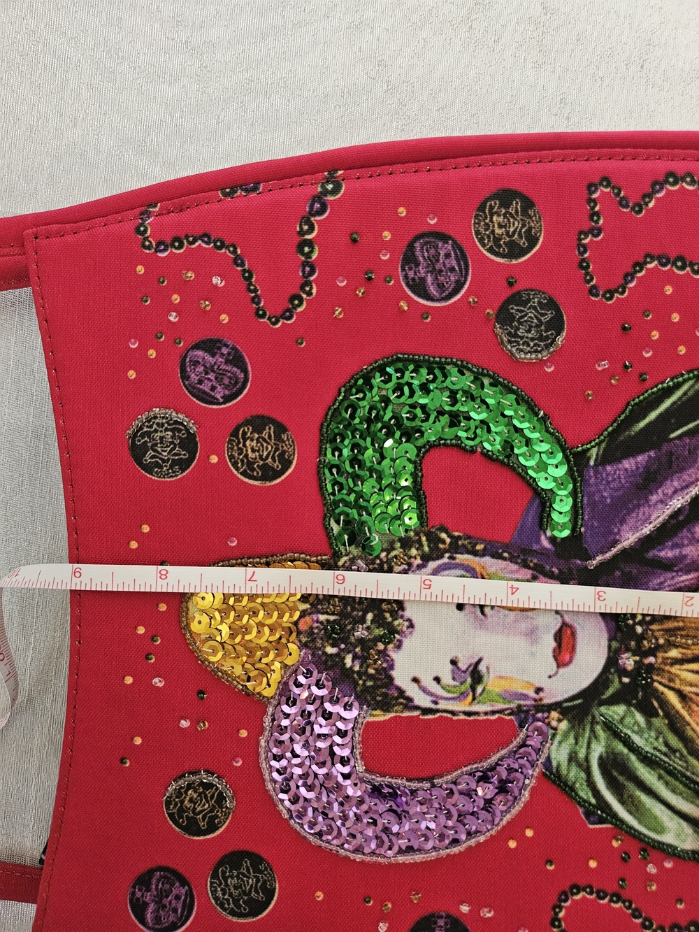 Red Sequin Jester Appliqué Shoulder Bag Vintage Mardi Gras Purse Bold Bright - Picture 13 of 16